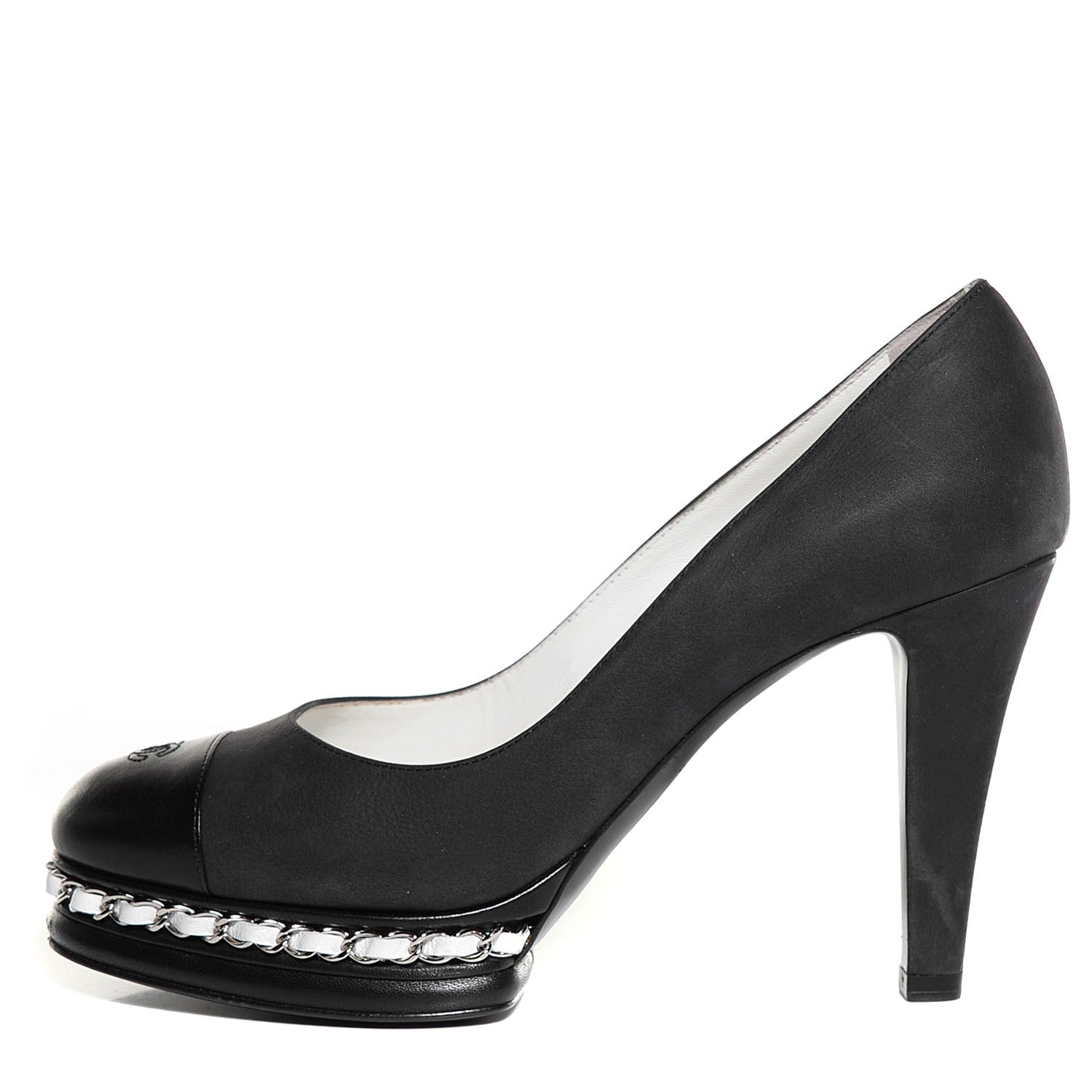 Chanel Suede Platform Chain Pumps 37.5 Black 1 of 8