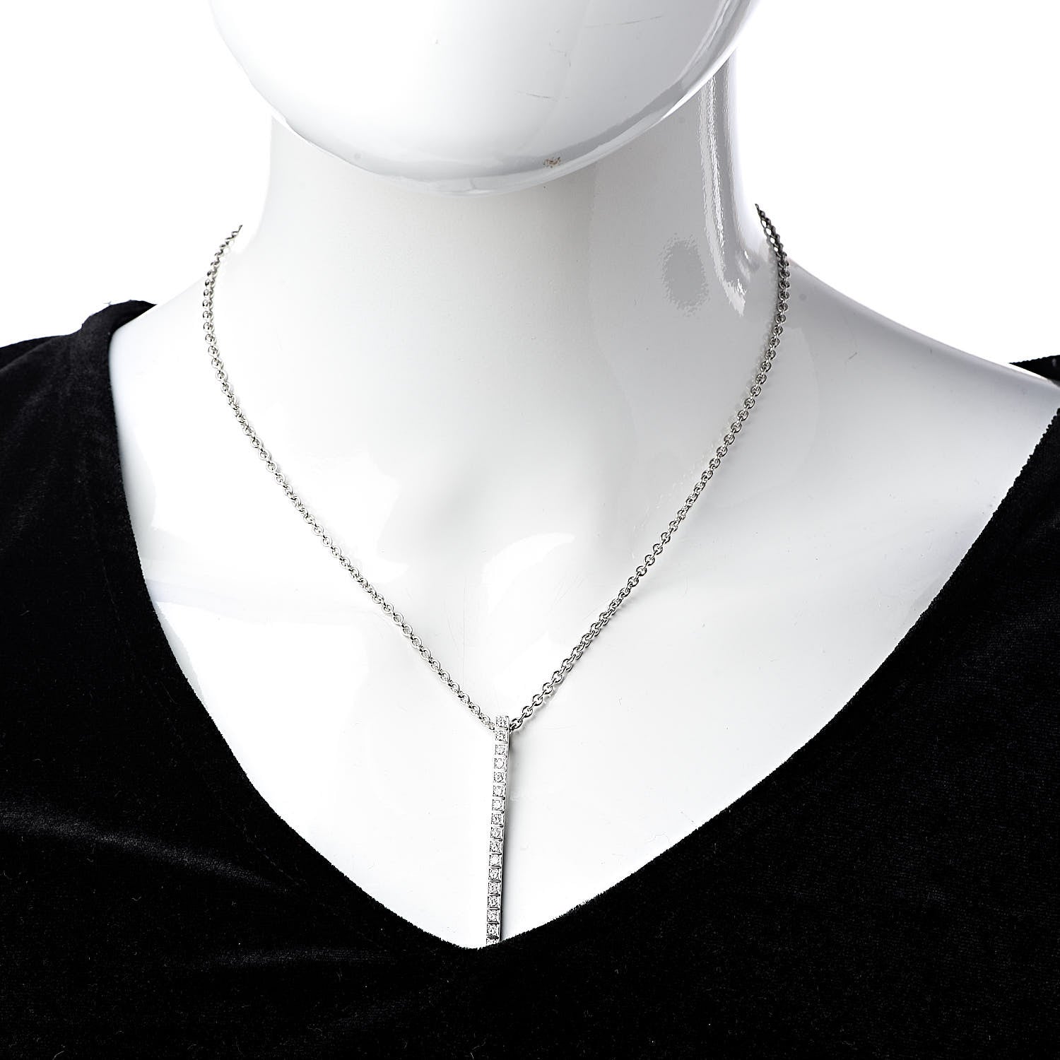 Cartier 18K White Gold Diamond Lanieres Pendant Necklace 2 of 8
