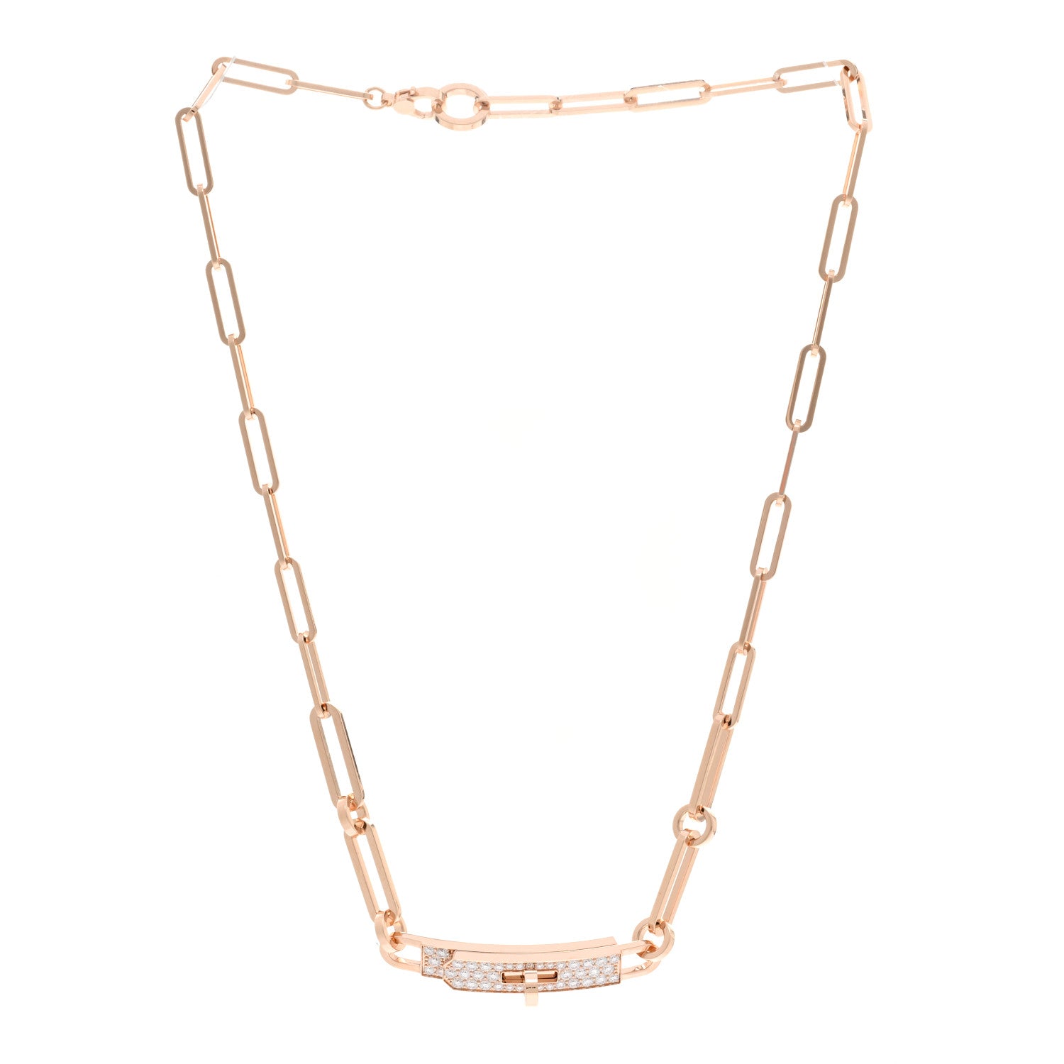 Hermes 18K Rose Gold Diamond Pave Kelly Chaine Choker Necklace 3 of 5