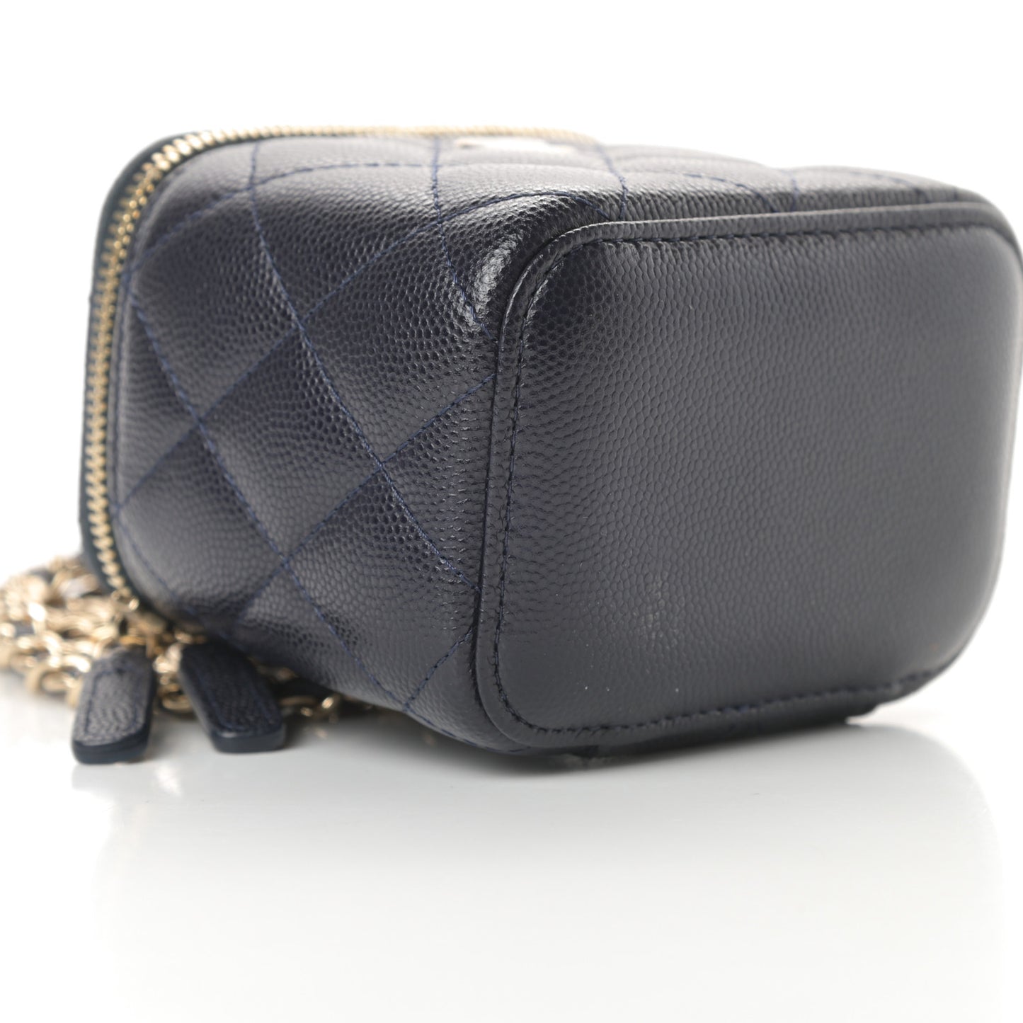 Caviar Quilted Mini Vanity Case With Chain Navy Blue