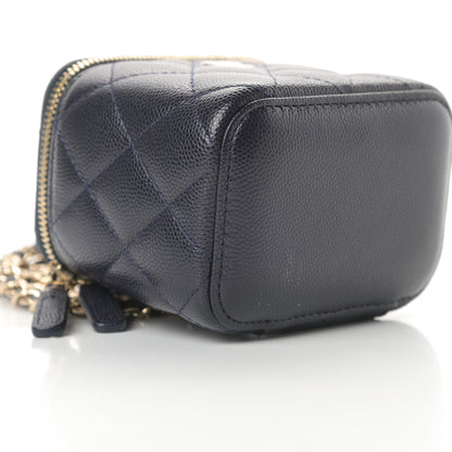Chanel Caviar Quilted Mini Vanity Case With Chain Navy Blue 9 of 11