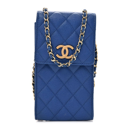 Chanel Caviar Quilted CC Airpods Pro and Phone Case With Chain Blue 1 of 12