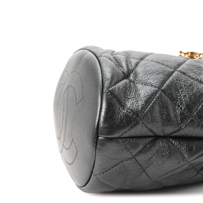 Chanel Metallic Lambskin Quilted Pearl Crown Drawstring Bag Anthracite 10 of 11