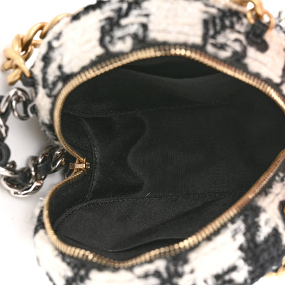 Chanel Wool Tweed Lambskin Quilted Chanel 19 Round Clutch With Chain and Coin Purse Black White 5 of 10
