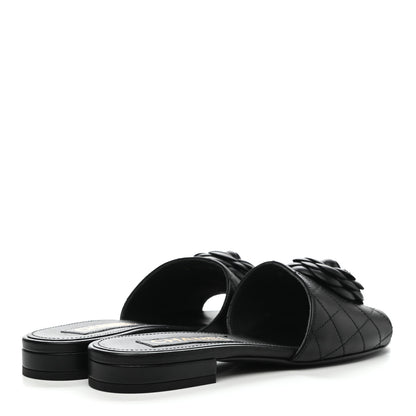 Chanel Lambskin Quilted Camellia CC Slides 37 Black 4 of 9