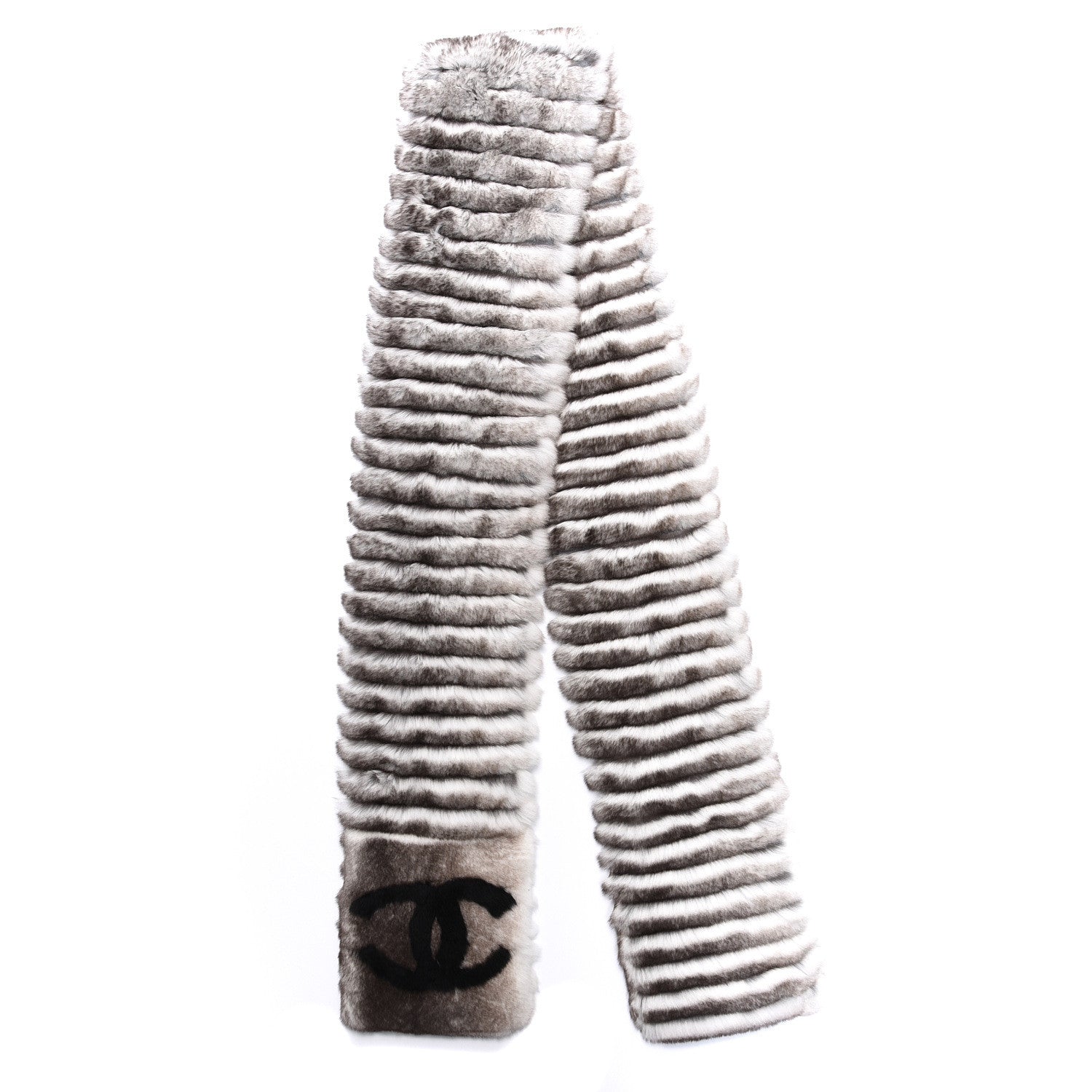 Chanel Orylag Rabbit Fur CC Scarf Grey 2 of 4