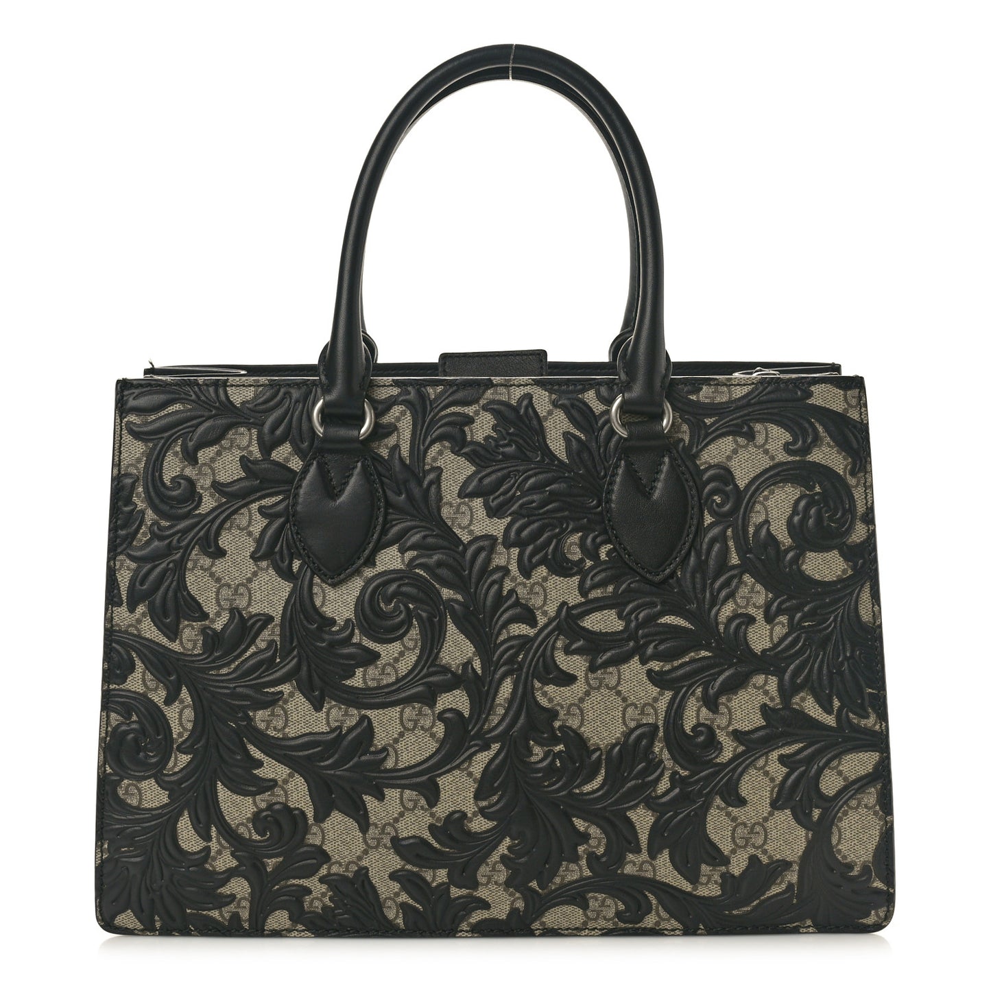 GG Supreme Monogram Arabesque Small Top Handle Bag Beige Black