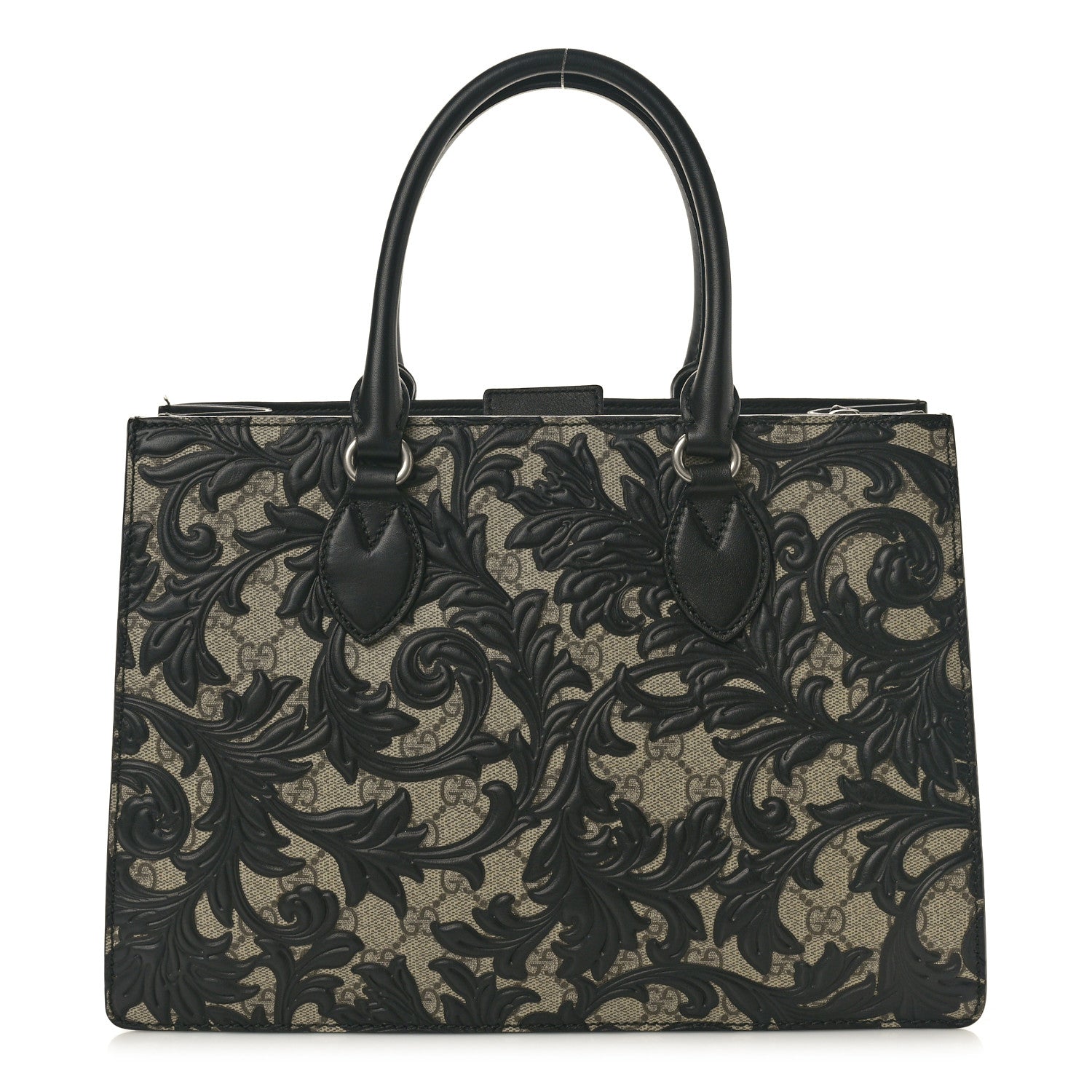 Gucci GG Supreme Monogram Arabesque Small Top Handle Bag Beige Black 1 of 10