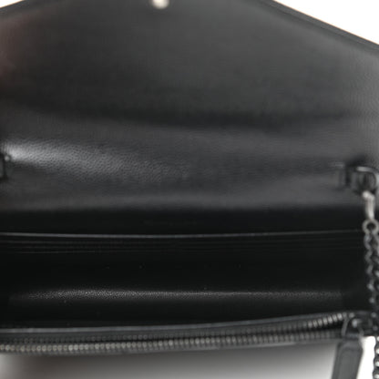 Saint Laurent Grain De Poudre Matelasse Chevron Monogram Monochrome Envelope Chain Wallet Black 5 of 11