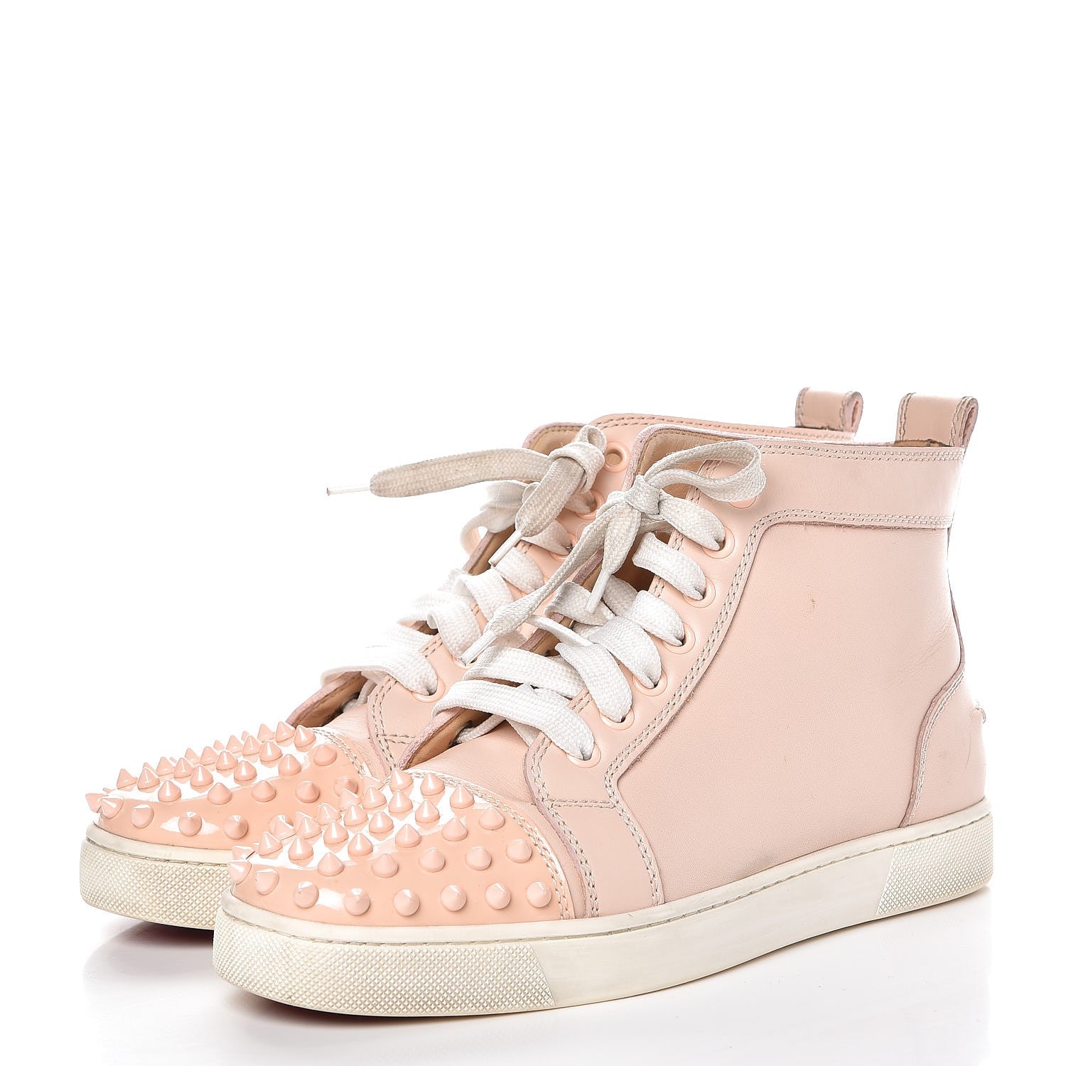 Christian Louboutin Patent Calfskin Lou Spikes Flat Sneakers 38 Poudre 3 of 28