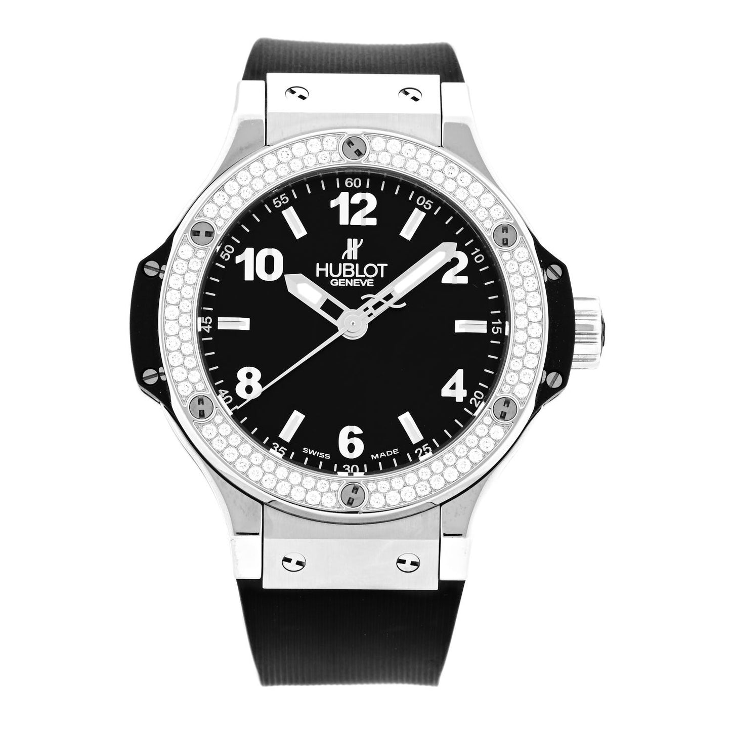Stainless Steel Rubber Diamond Pave Bezel 38mm Big Bang Quartz Watch Black 361.SX.1270.RX.1104