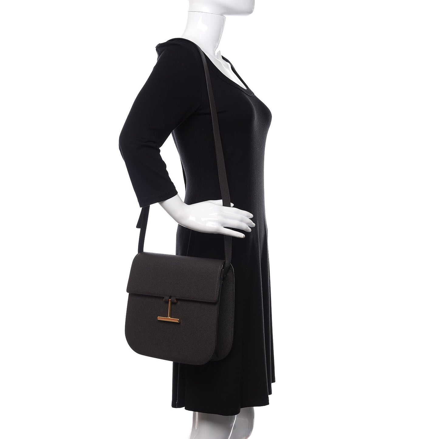 Calfskin Large T Clasp Tara Crossbody Bag Grey
