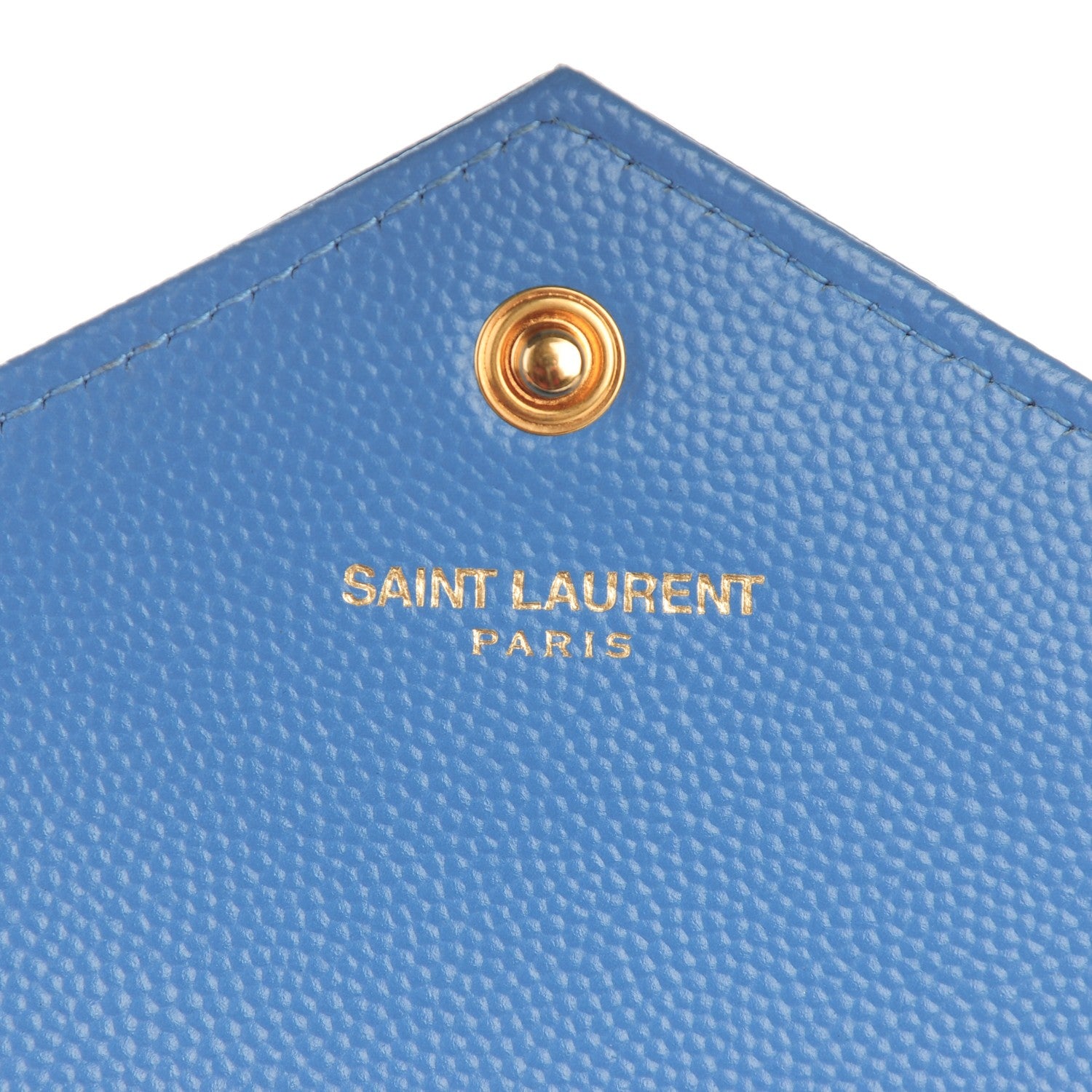 Saint Laurent Grain De Poudre Matelasse Chevron Monogram Envelope Chain Wallet Blue Clair 6 of 7