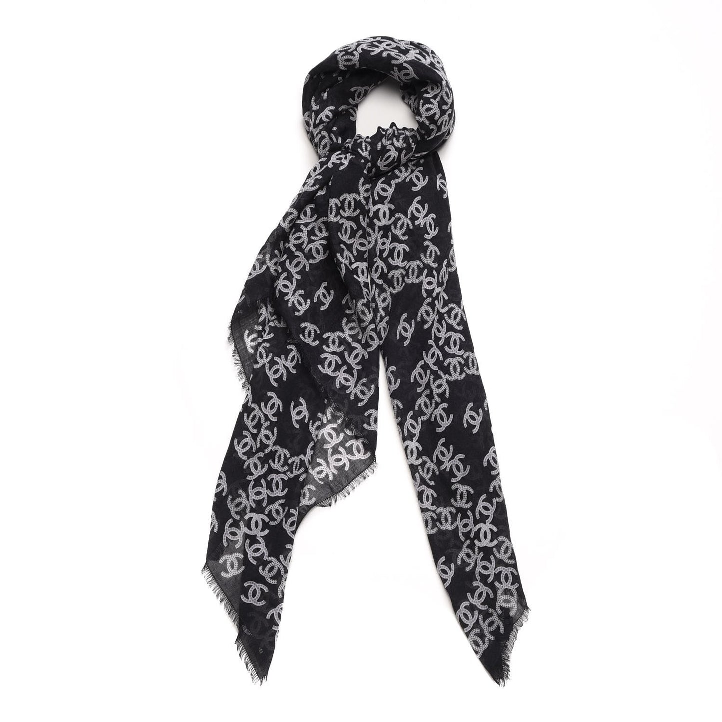 Cashmere Silk CC Logo Scarf Black White