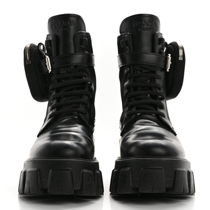 Prada Spazzolato Rois Re-Nylon Metal Triangle Logo Monolith Pouch Pocket 55mm Boots 38.5 Black 2 of 11