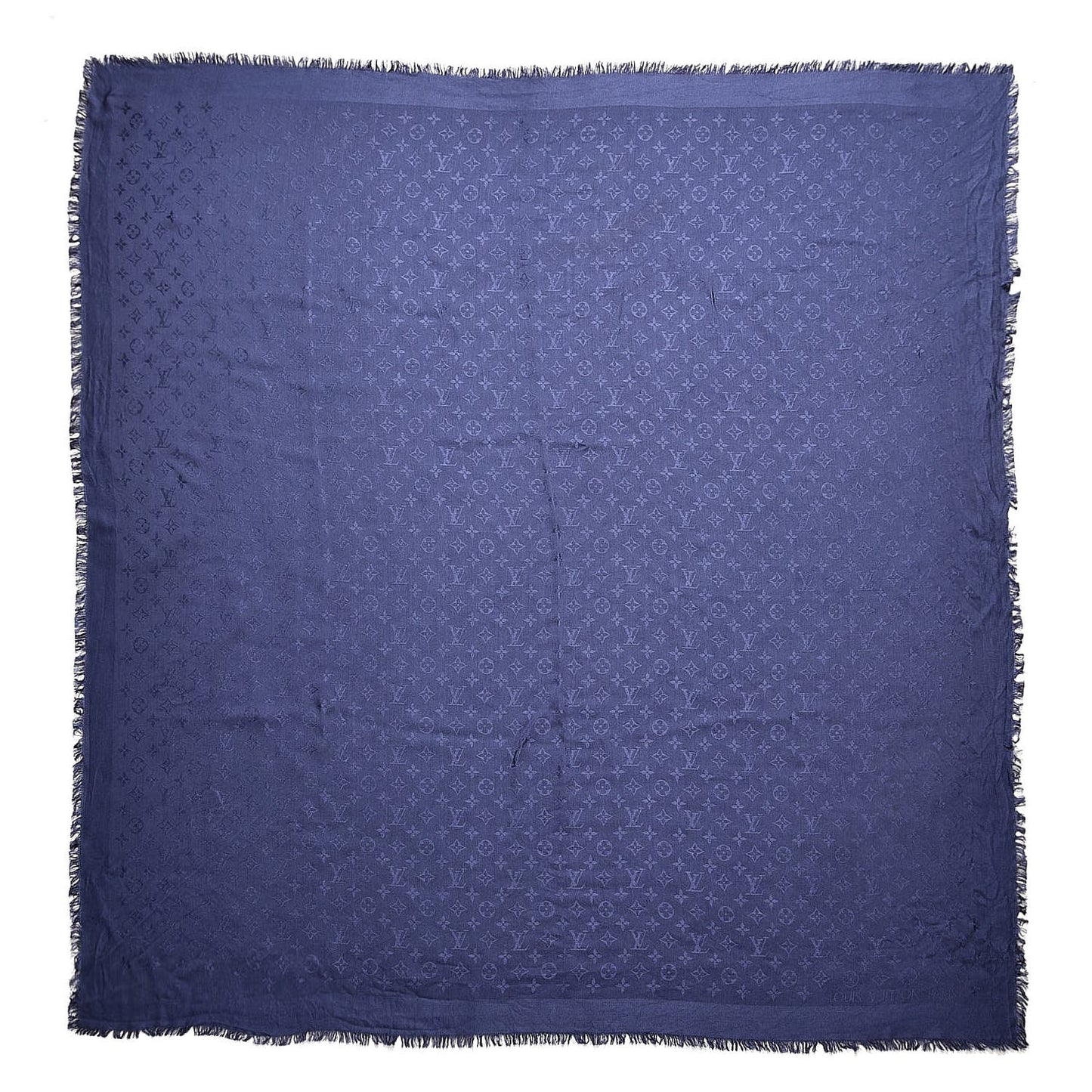 Silk Wool Monogram Shawl Night Blue