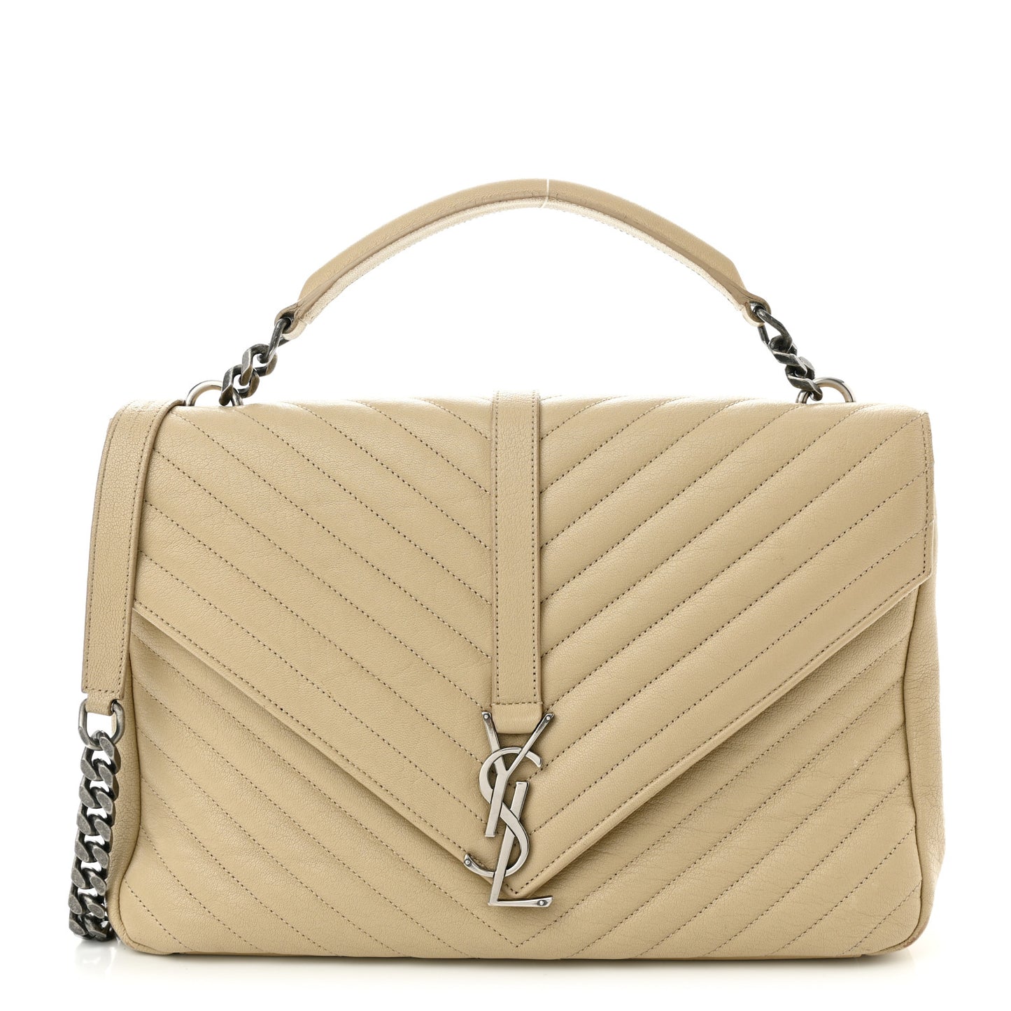 Sheepskin Matelasse Chevron Monogram Large College Satchel Beige