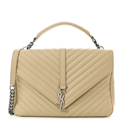 Saint Laurent Sheepskin Matelasse Chevron Monogram Large College Satchel Beige 1 of 18
