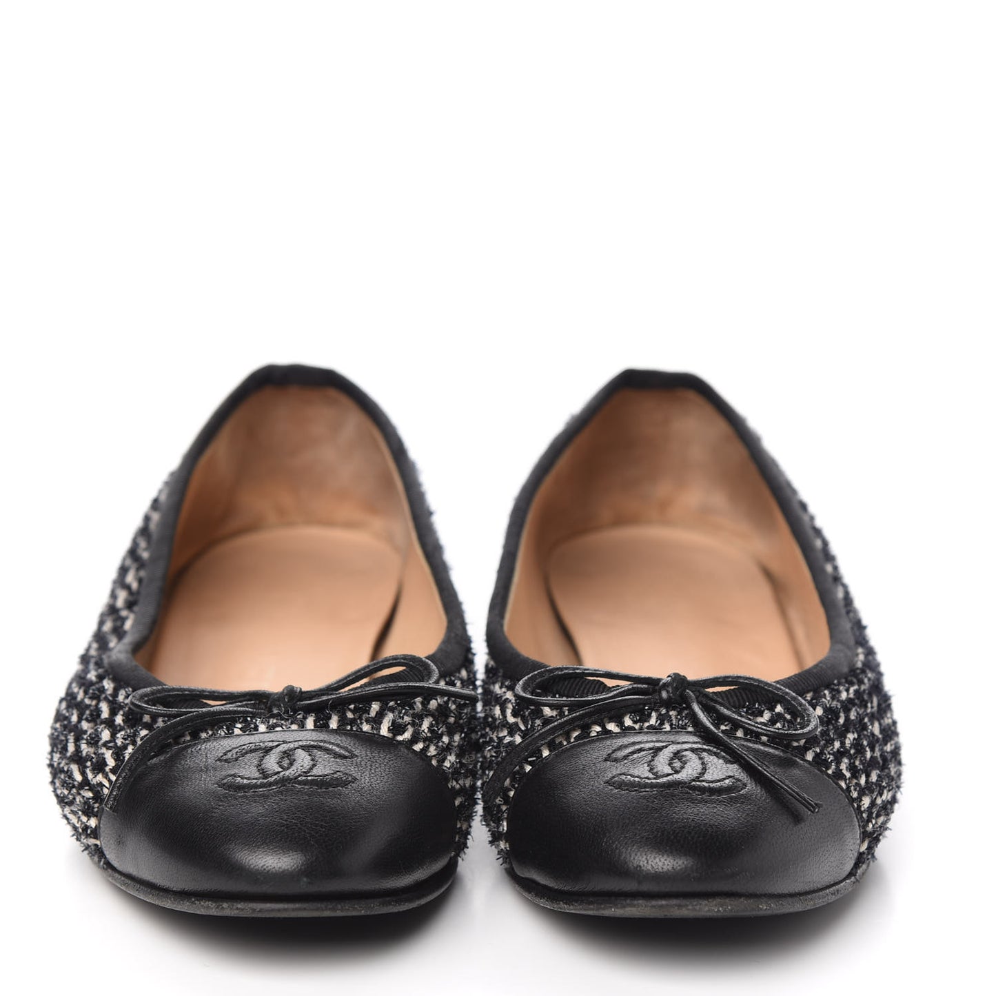 Tweed Cap Toe Ballerina Flats 35 Black White