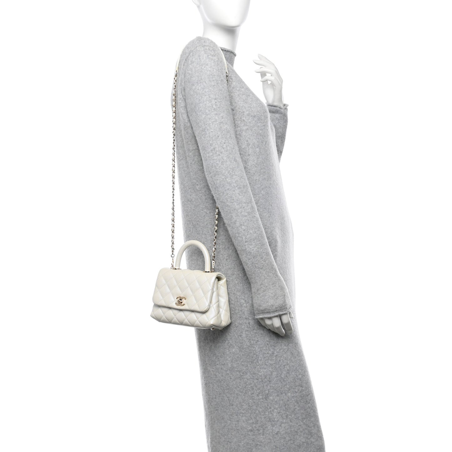 Iridescent Caviar Quilted Extra Mini Coco Handle Flap White