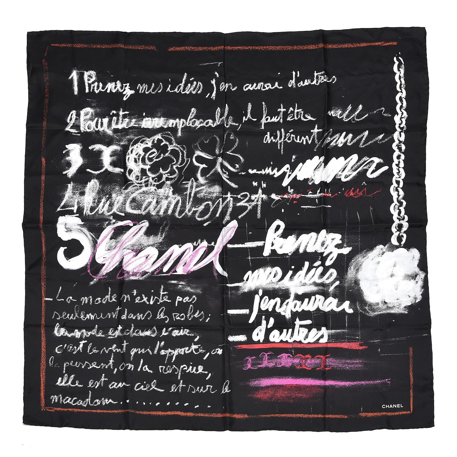 Chanel Silk Twill Chalk Print CC Square Scarf Black 1 of 4