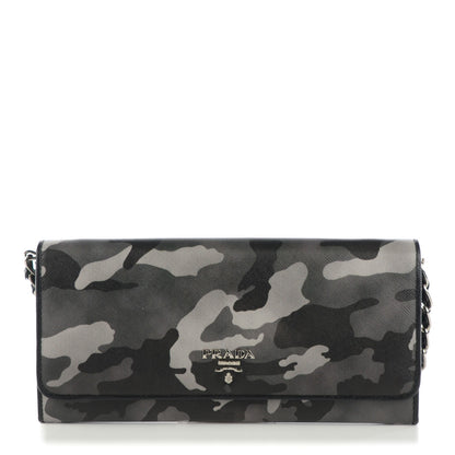 Prada Saffiano Camouflage Print Continental Chain Wallet Marmo Dis Camouflage 1 of 8