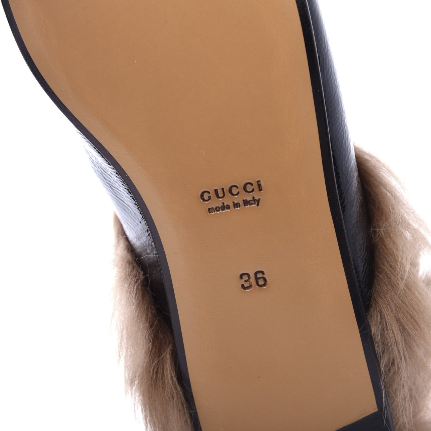 Patent Fur Womens Princetown Slippers 36 Black Natural