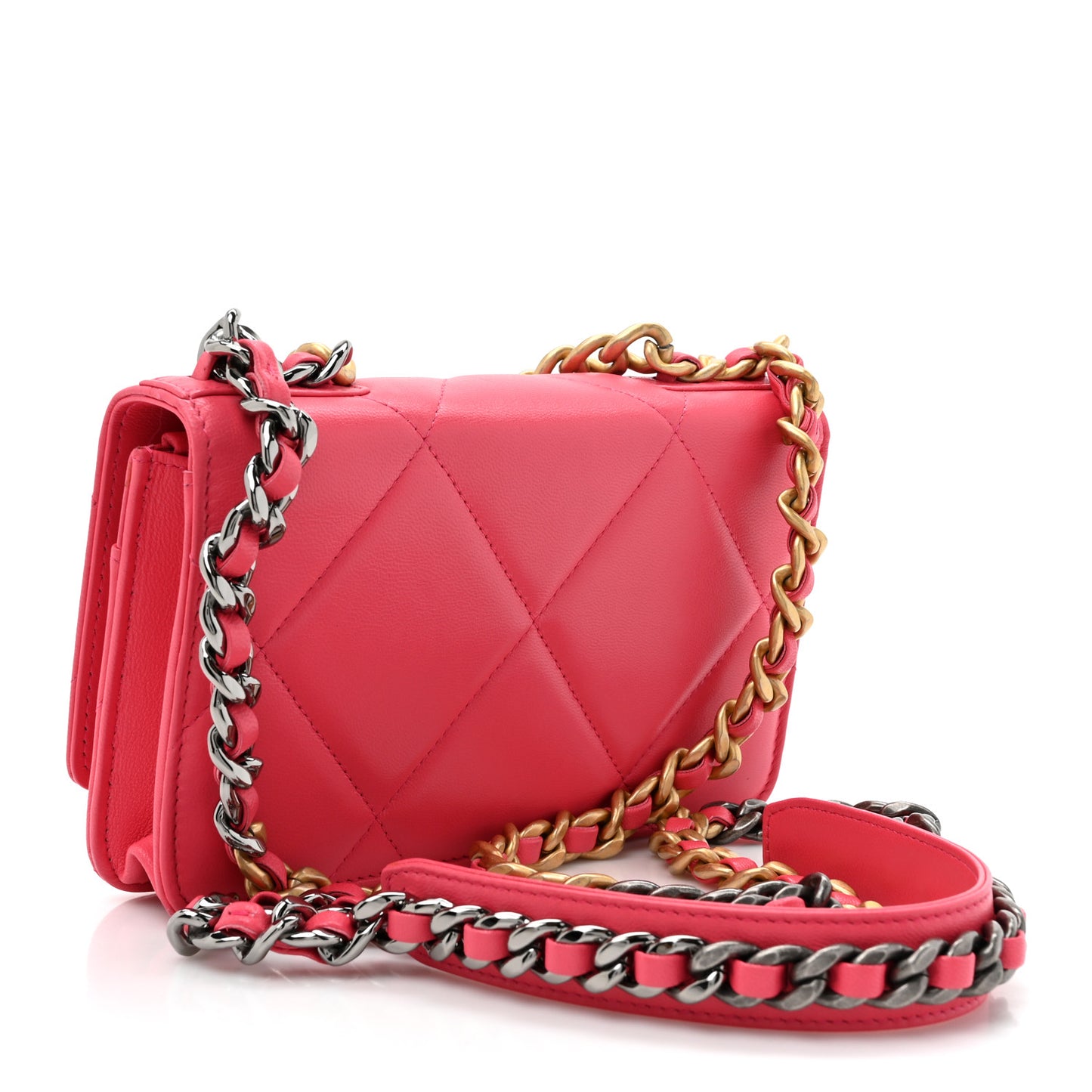 Lambskin Quilted Chanel 19 Wallet On Chain WOC Dark Pink