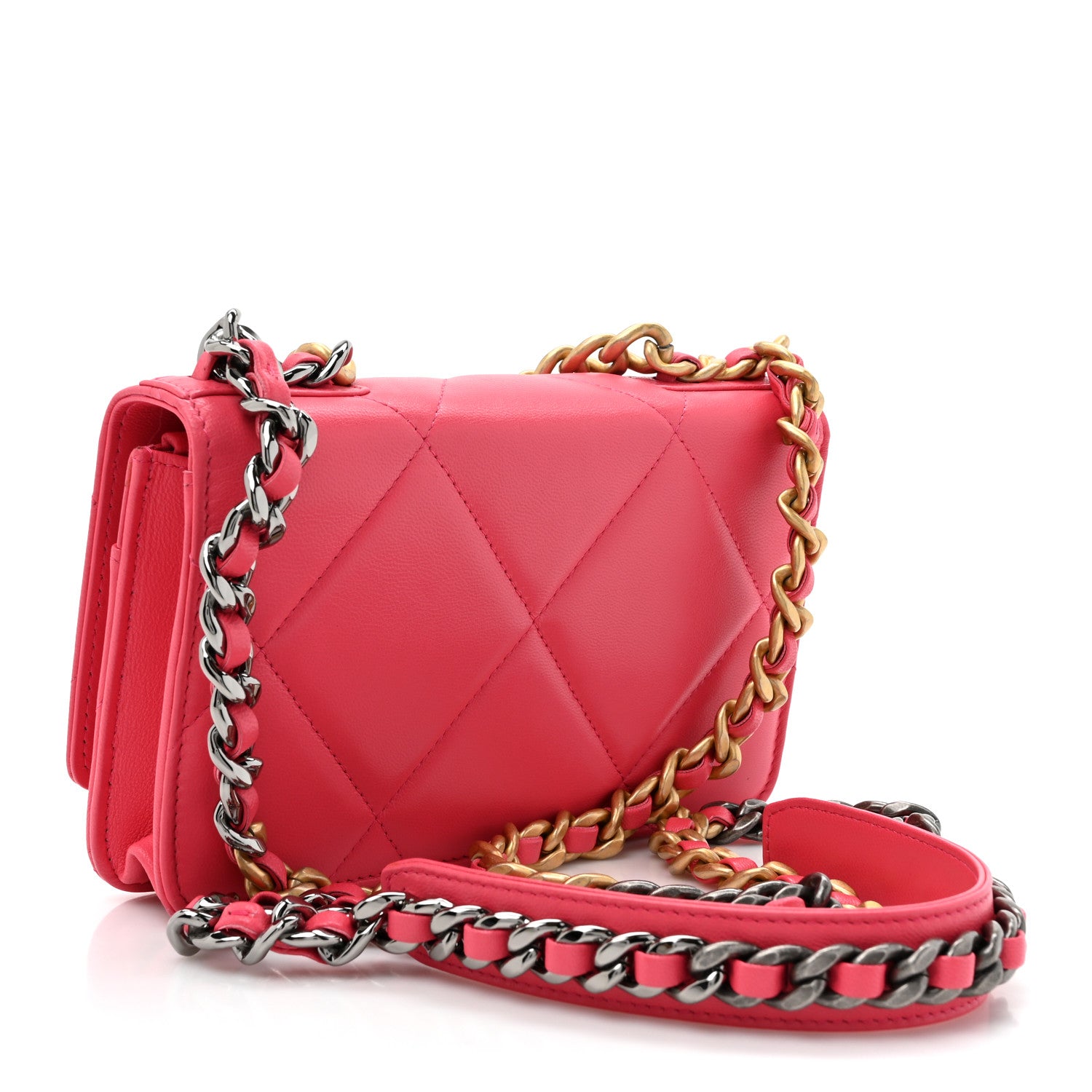 Chanel Lambskin Quilted Chanel 19 Wallet On Chain WOC Dark Pink 3 of 15
