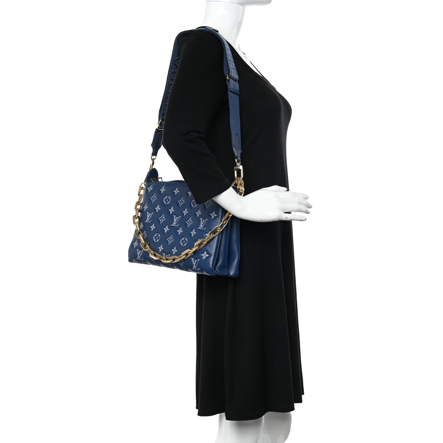 Louis Vuitton Lambskin Embossed Monogram Coussin PM Denim Blue 2 of 10