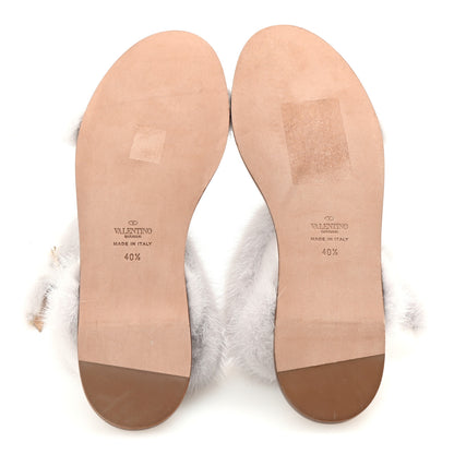 Valentino Garavani Mink Fur Ankle Wrap Flat Sandals 40.5 Grigio Perla 6 of 9