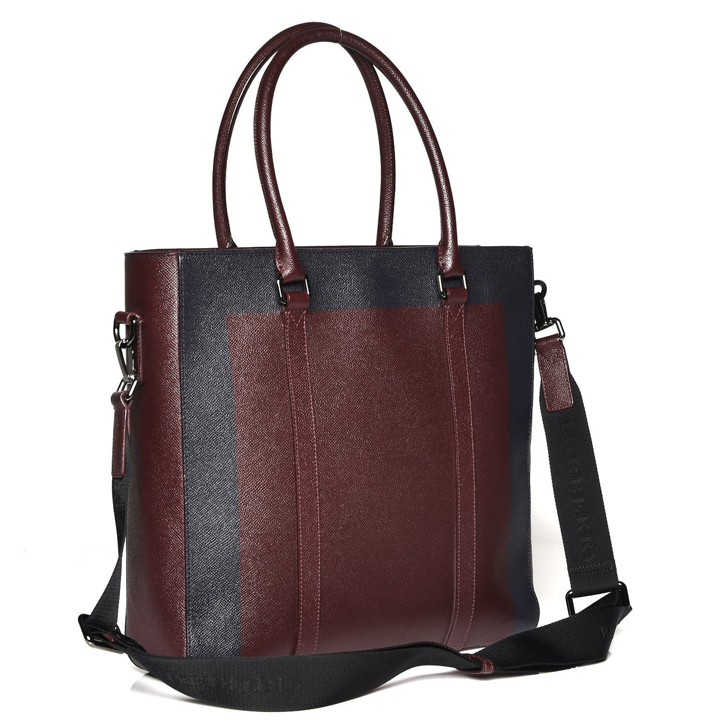 Grainy Calfskin Striped London Mens Tote