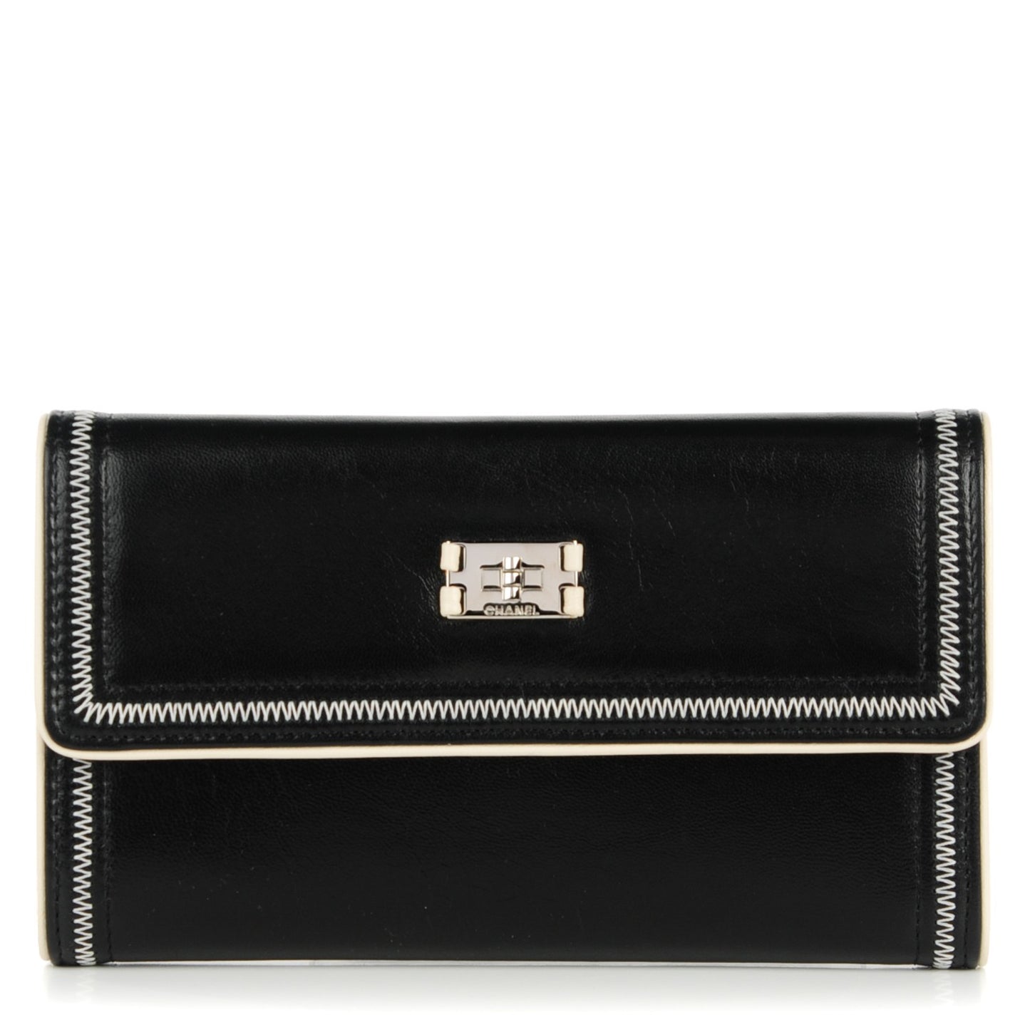 Lambskin Large Flap Wallet Black