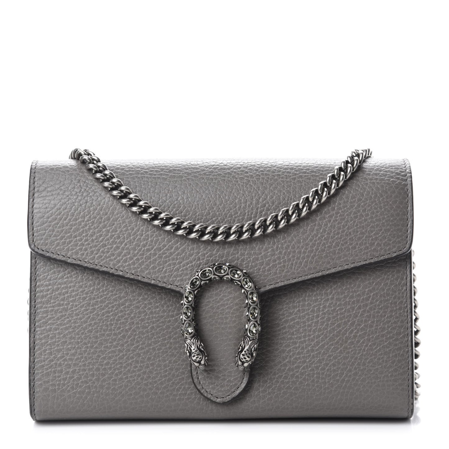 Dollar Calfskin Crystal Mini Dionysus Chain Wallet Dusty Grey Black Diamond
