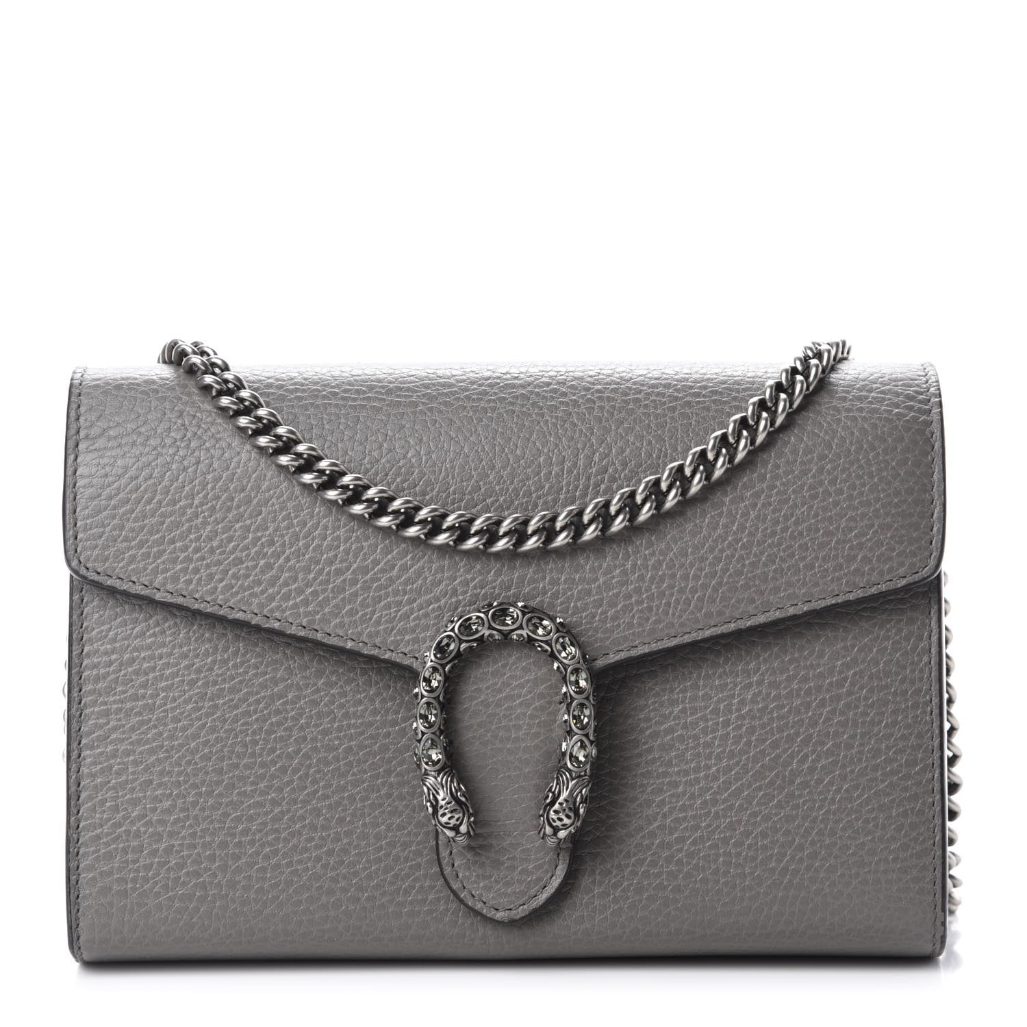 Gucci Dollar Calfskin Crystal Mini Dionysus Chain Wallet Dusty Grey Black Diamond 1 of 10