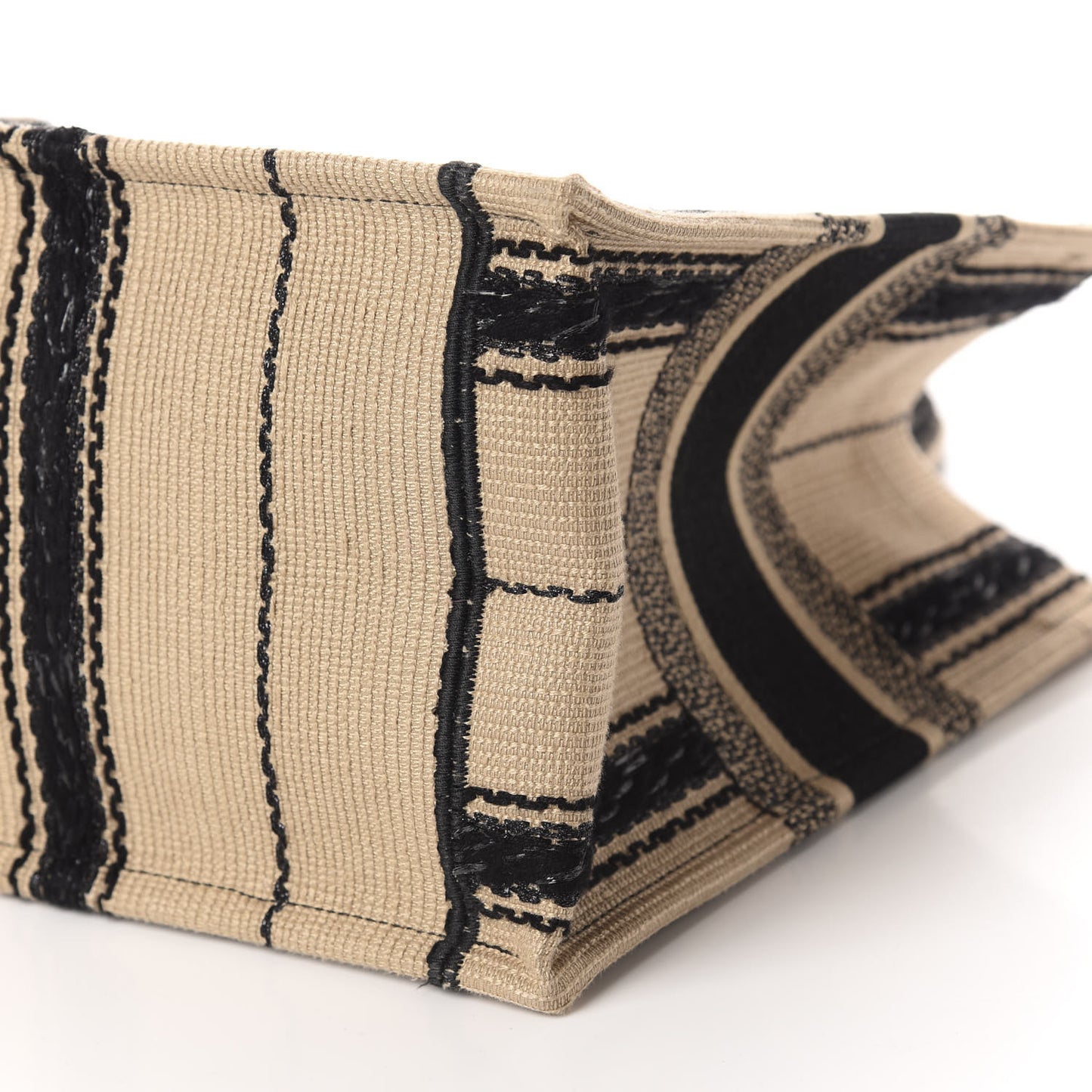 Canvas Embroidered Medium Bayadere Book Tote Black Beige