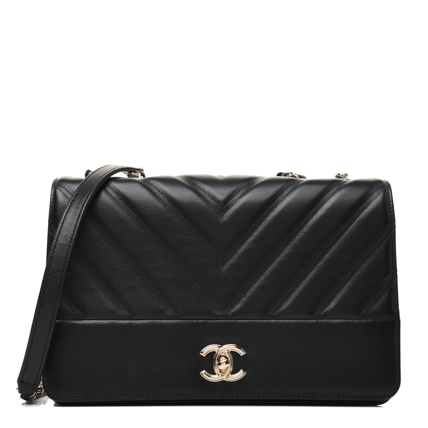 Lambskin Chevron Quilted Flap Black