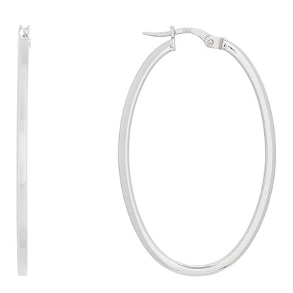 Roberto Coin 18K White Gold Large Square Edge Oval Perfect Hoop Earrings 1 of 5