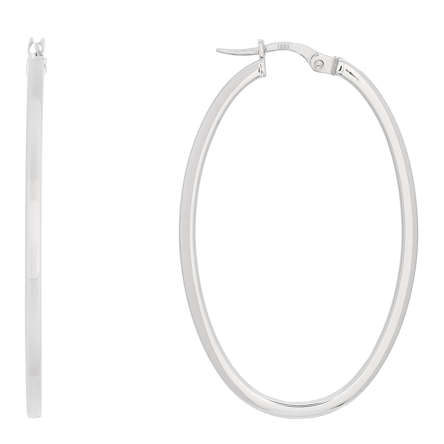Roberto Coin 18K White Gold Large Square Edge Oval Perfect Hoop Earrings 1 of 5