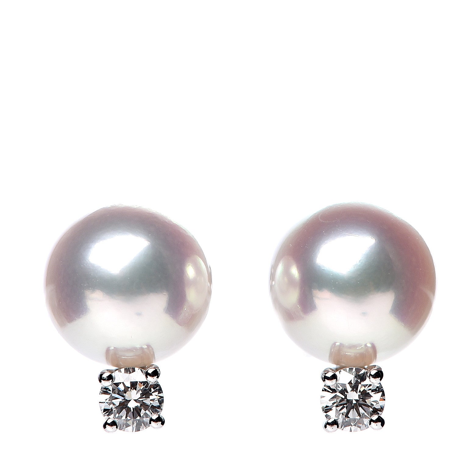 Mikimoto 18K White Gold Diamond Akoya Pearl 8mm Stud Earrings 1 of 5