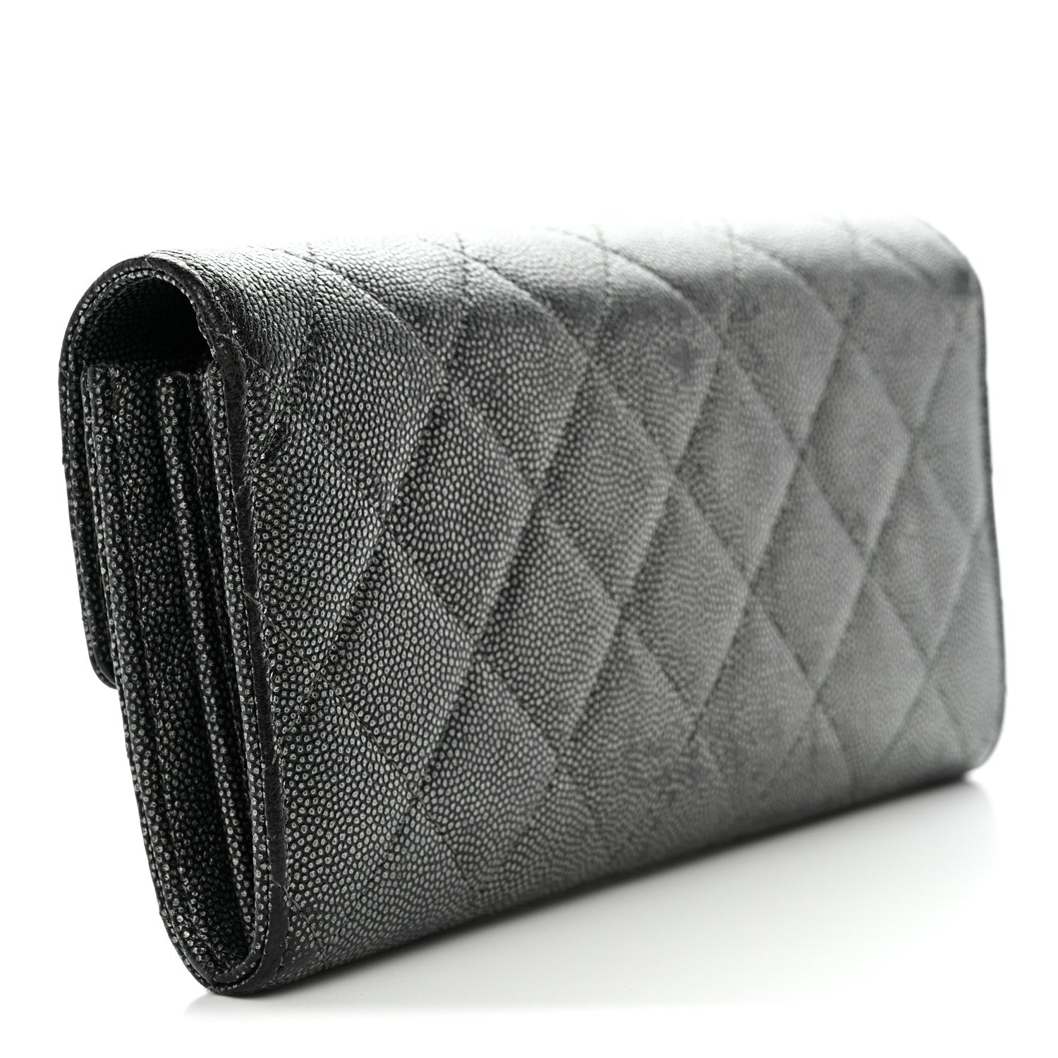 Chanel Metallic Caviar Quilted Large Golden Class Gusset Flap Wallet Dark Grey 3 of 16