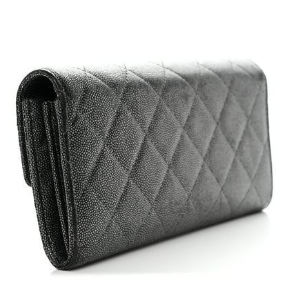 Chanel Metallic Caviar Quilted Large Golden Class Gusset Flap Wallet Dark Grey 3 of 16
