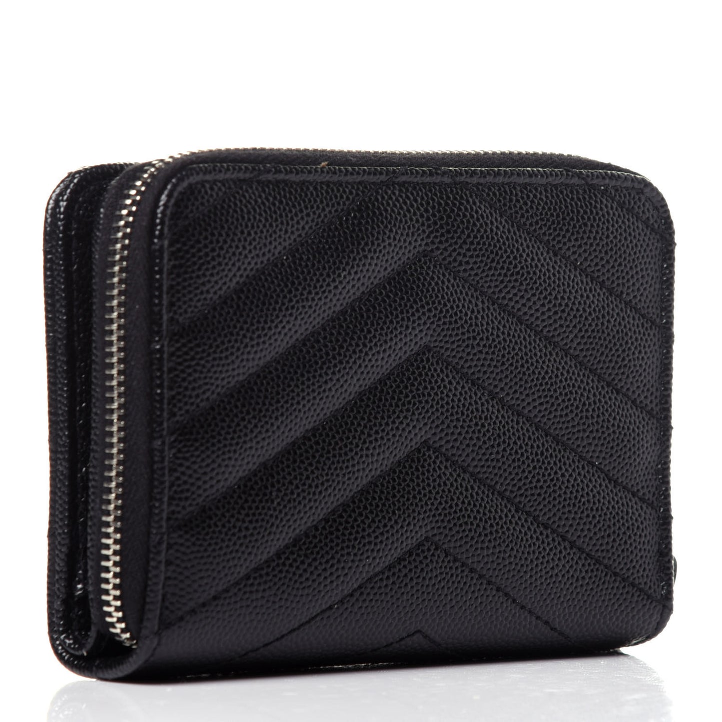 Grain De Poudre Matelasse Chevron Monogram Compact Zip Around Wallet Black