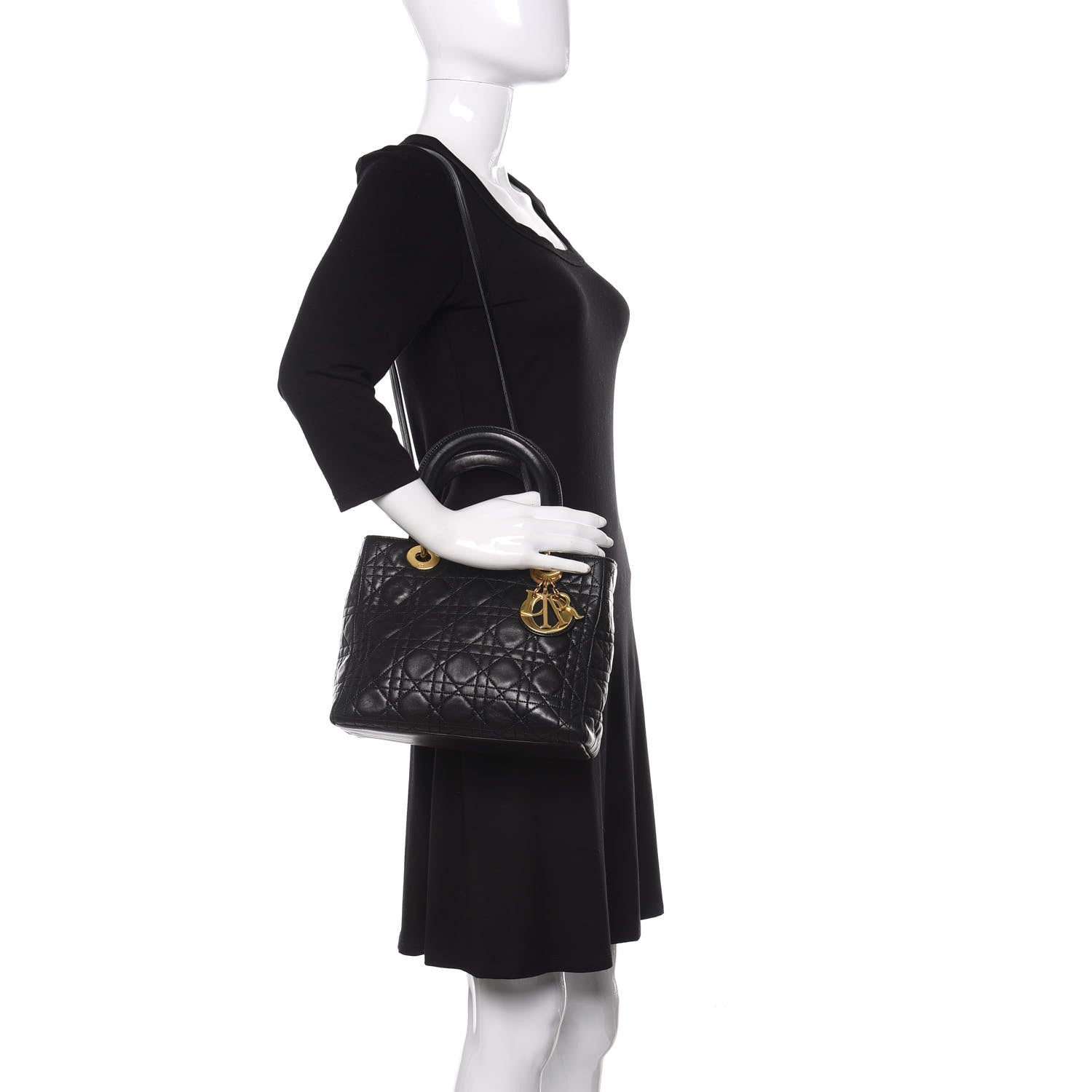 Christian Dior Lambskin Cannage Medium Lady Dior Black 2 of 15