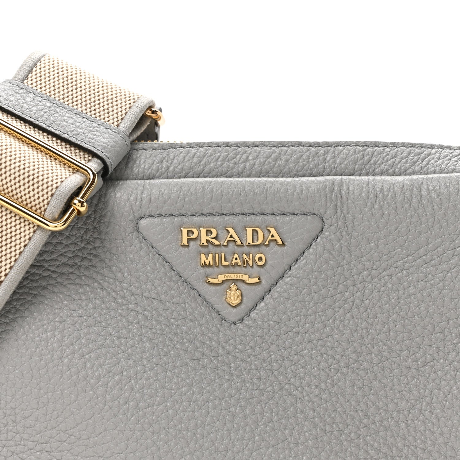 Prada Vitello Daino Soft Medium Double Zip Shoulder Bag Ardesia
