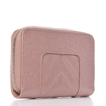 Chanel Metallic Caviar Chevron Quilted Vintage Mademoiselle Zip Coin Purse Pink 3 of 8