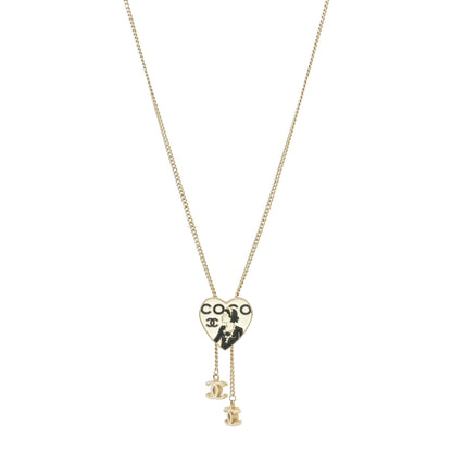 Chanel Enamel Coco Heart CC Lariat Necklace Light Gold 1 of 5