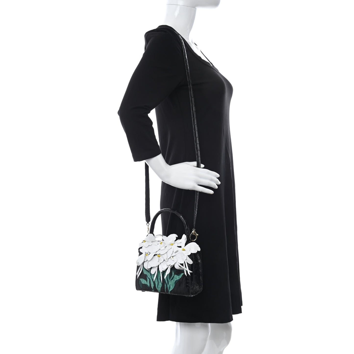 Crocodile Floral Lily Top Handle Bag