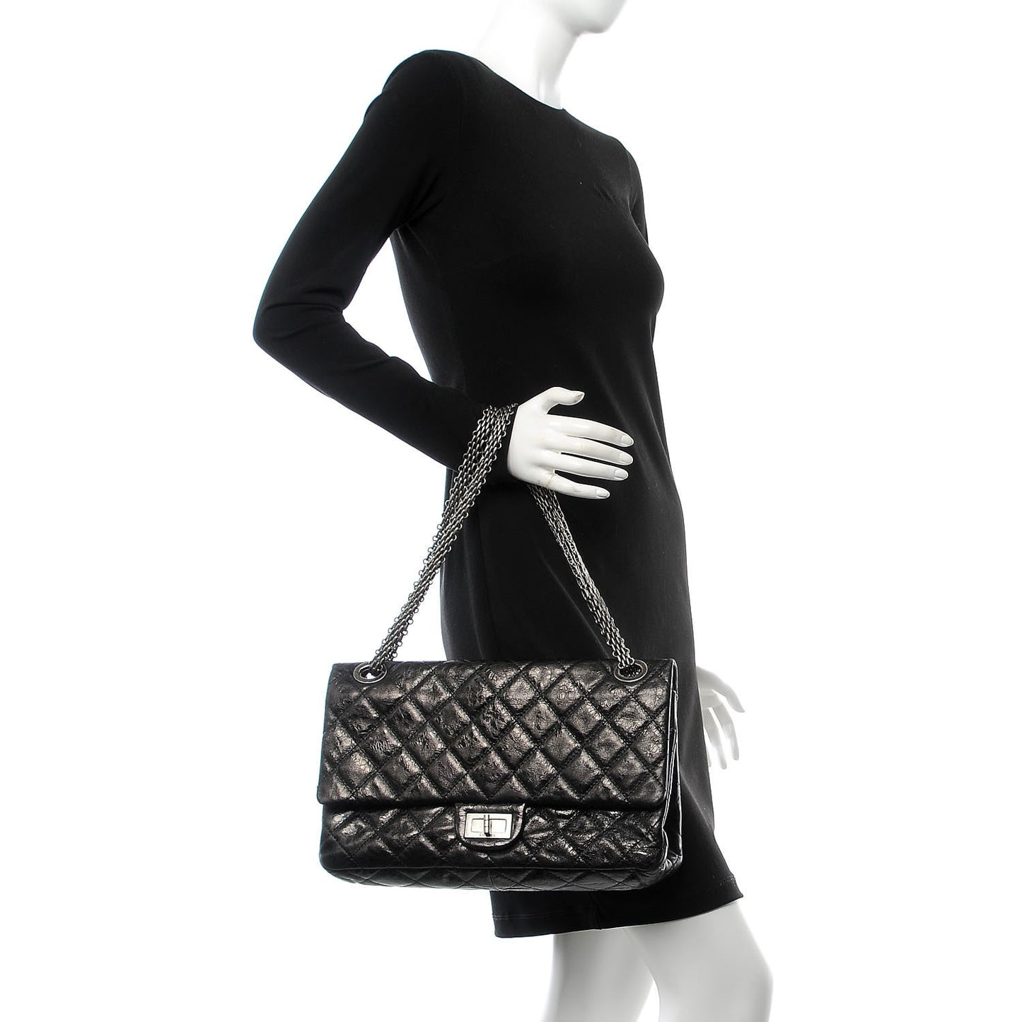 Metallic Aged Calfskin Quilted 2.55 Reissue 228 Flap Black