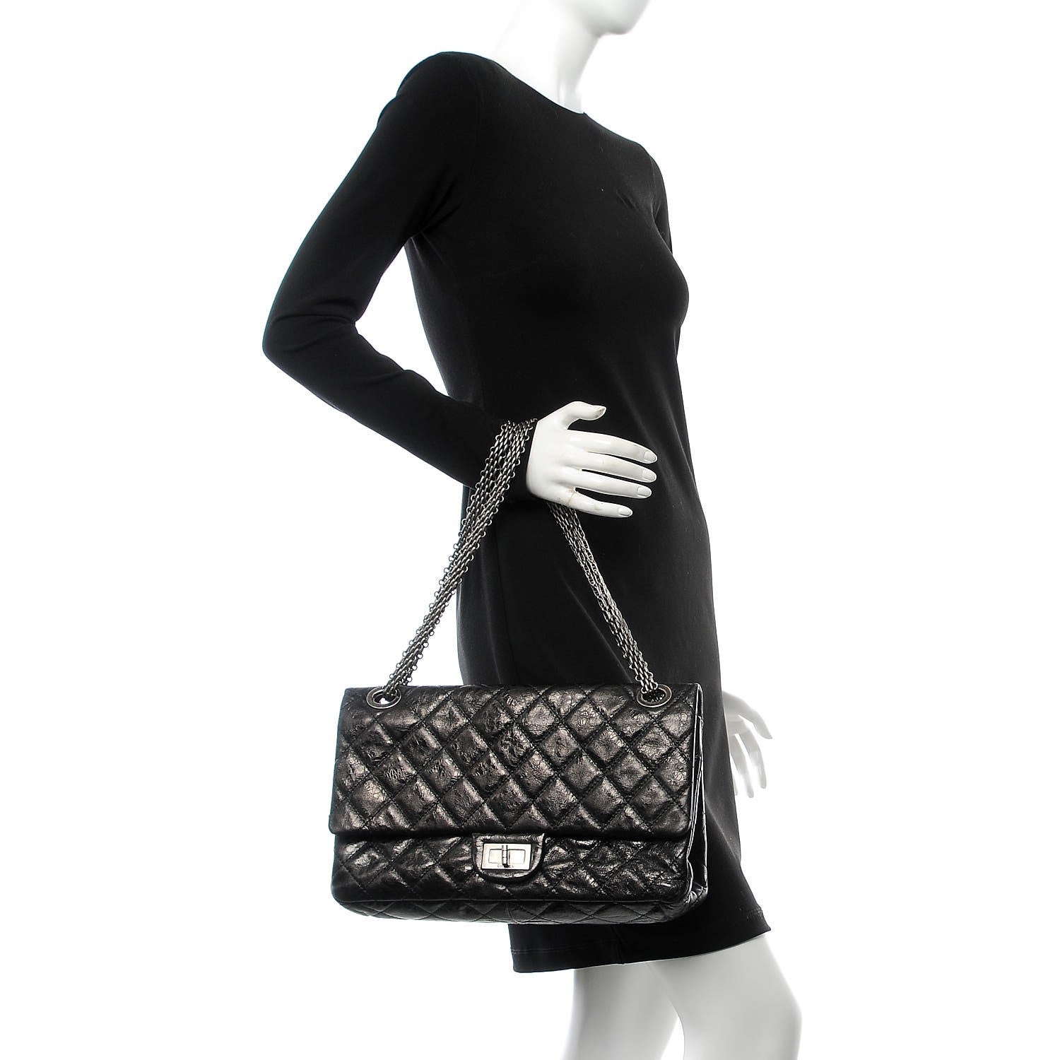 Chanel Metallic Aged Calfskin Quilted 2.55 Reissue 228 Flap Black 3 of 10